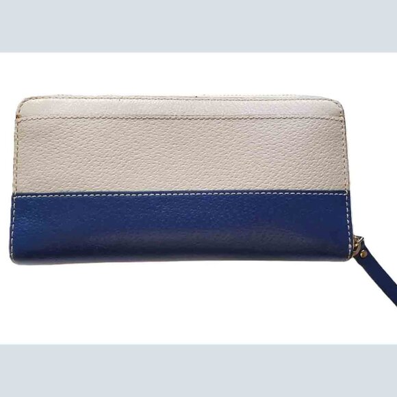 NEW Kate Spade Leather Wallet Blue Cream Zip Top Women's - Picture 2 of 4